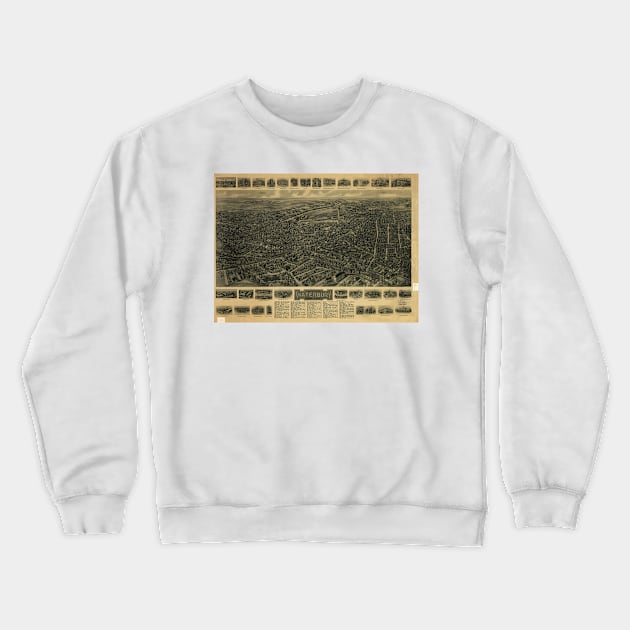 Vintage Pictorial Map of Waterbury CT (1917) Crewneck Sweatshirt by Bravuramedia